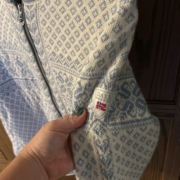 Dale of Norway Sunniva Sweater Baby Blue White Zip Up Cardigan Wool Fair Isle XL - Picture 10 of 11